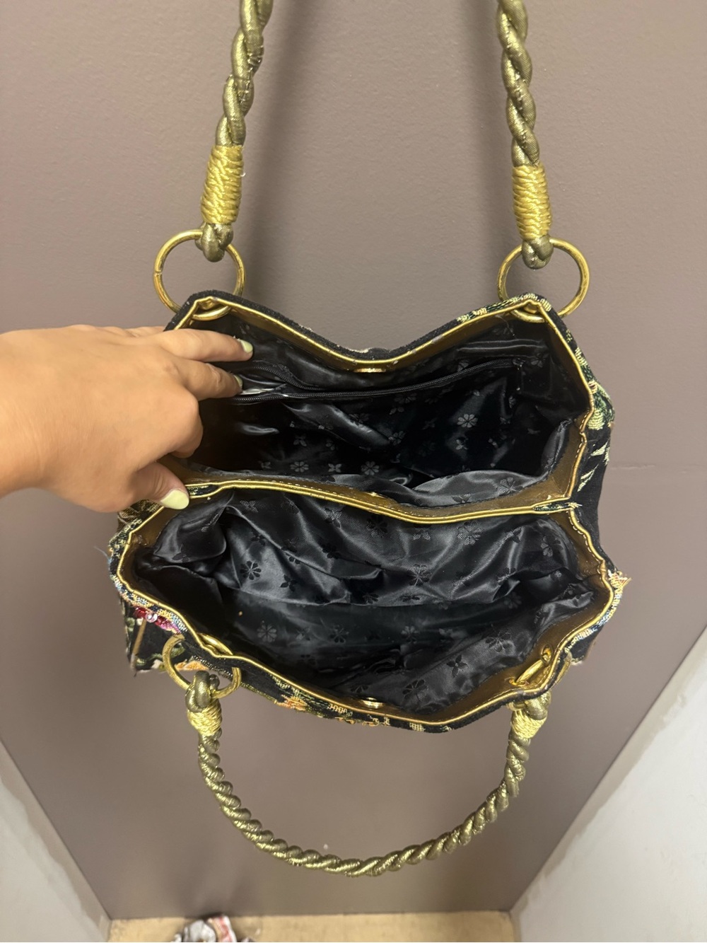 Embellished Black Floral Sequin Shoulder Bag - Picture 9 of 14